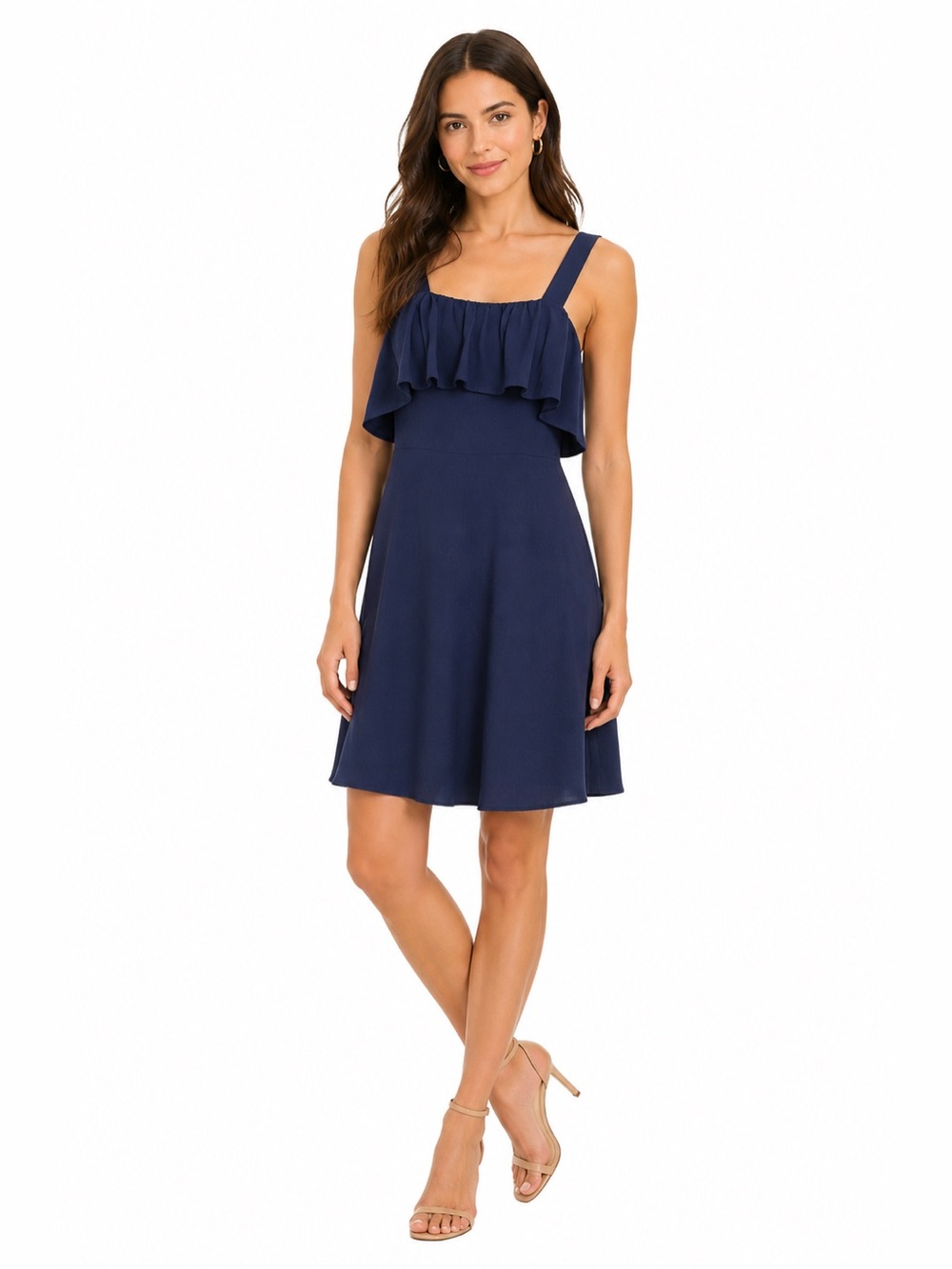 Madewell Navy Blue Dress Sz 6 Rayon Apron Ruffle Sleeveless Summer Party NEW